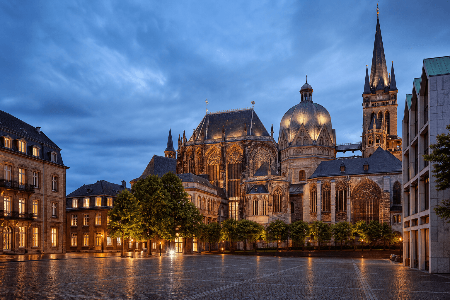 PLACEHOLDER: Aachener Dom und Domplatz bei Abendlicht — Escort Aachen (Austauschbild)