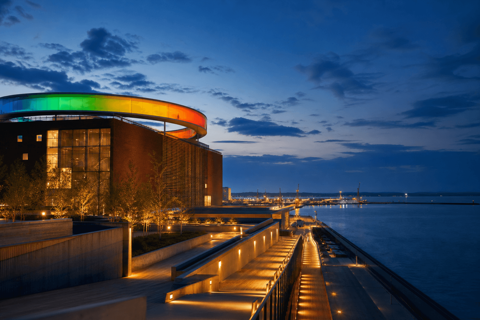 PLACEHOLDER: ARoS und Hafenpromenade bei Dämmerung — Escort Aarhus (Austauschbild)