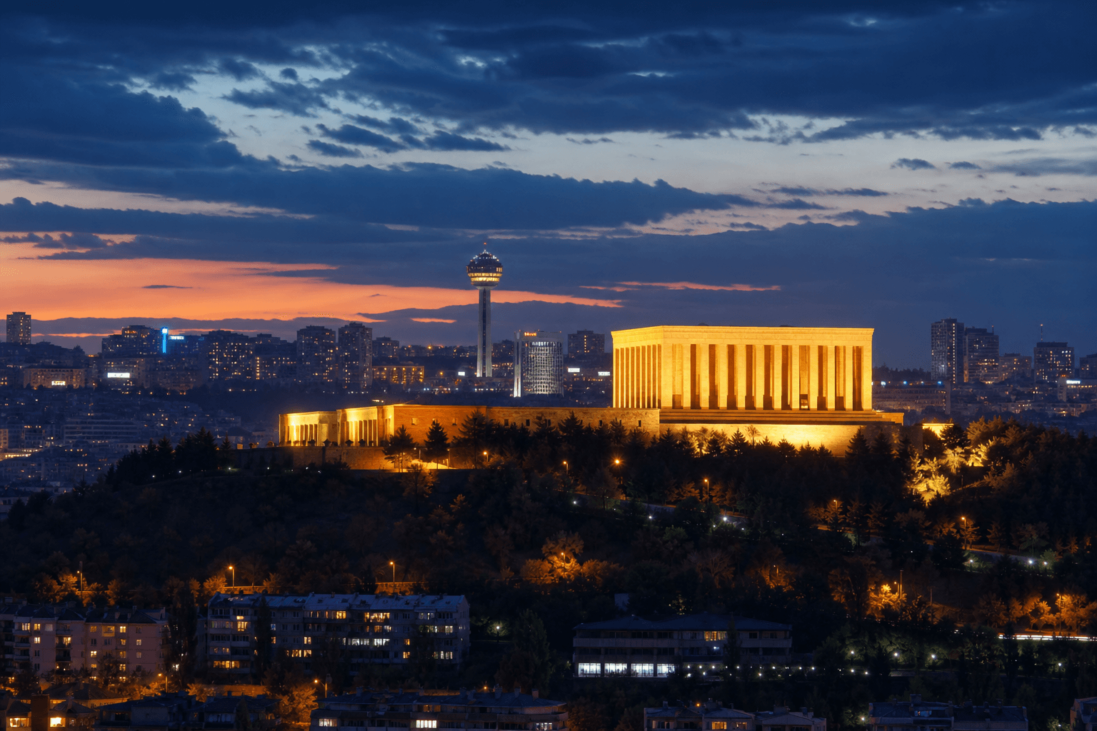 PLACEHOLDER: Anıtkabir und abendliche Hauptstadt-Skyline — Escort Ankara (Austauschbild)