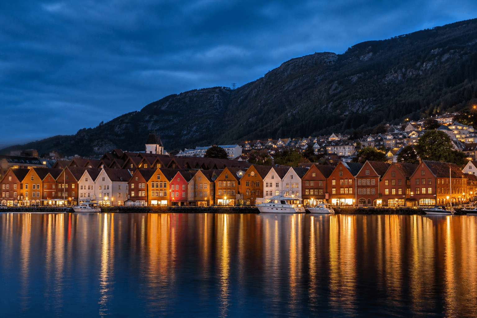 PLACEHOLDER: Bryggen und Fjord bei Abendstimmung — Escort Bergen (Austauschbild)