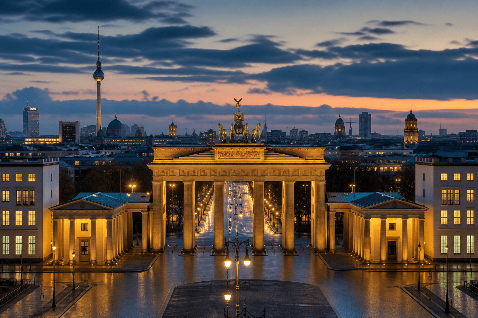 PLACEHOLDER: Brandenburger Tor und abendliche Skyline — Escort Berlin (Austauschbild)