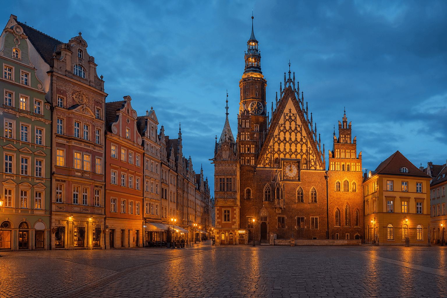 PLACEHOLDER: Marktplatz und Rathaus bei Abendstimmung — Escort Breslau (Austauschbild)
