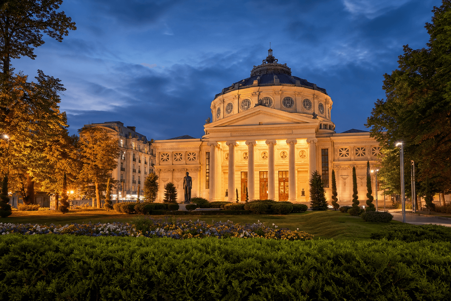 PLACEHOLDER: Atheneum und abendliche Calea Victoriei — Escort Bukarest (Austauschbild)