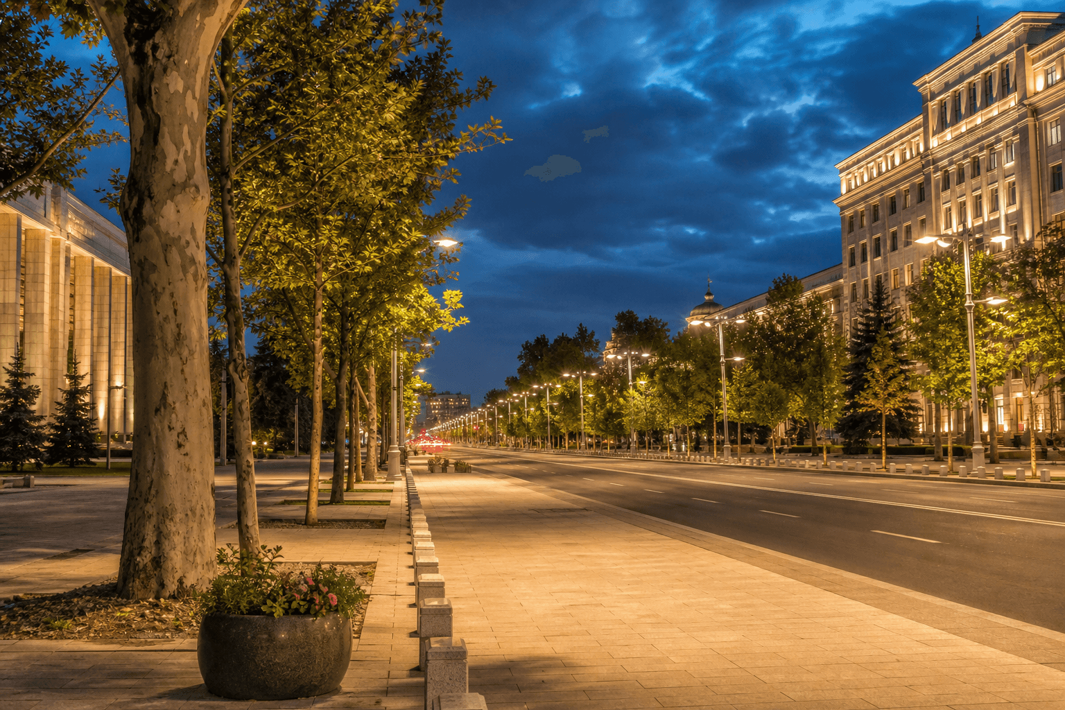 PLACEHOLDER: Stefan-cel-Mare-Boulevard bei Abendlicht — Escort Chișinău (Austauschbild)