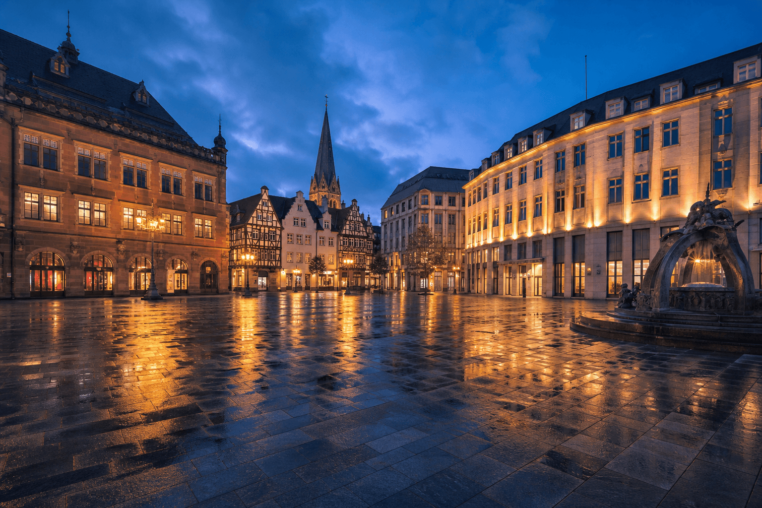 PLACEHOLDER: Alter Markt und abendliche Stadtsilhouette — Escort Dortmund (Austauschbild)