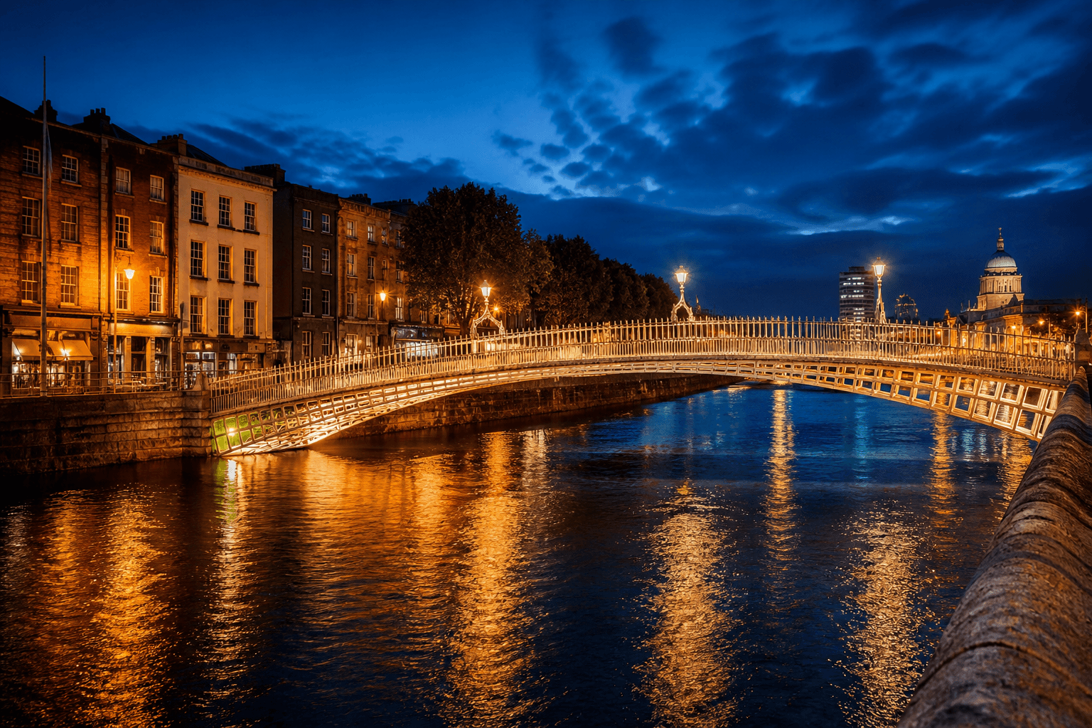 PLACEHOLDER: Ha’penny Bridge und Liffey bei Abend — Escort Dublin (Austauschbild)