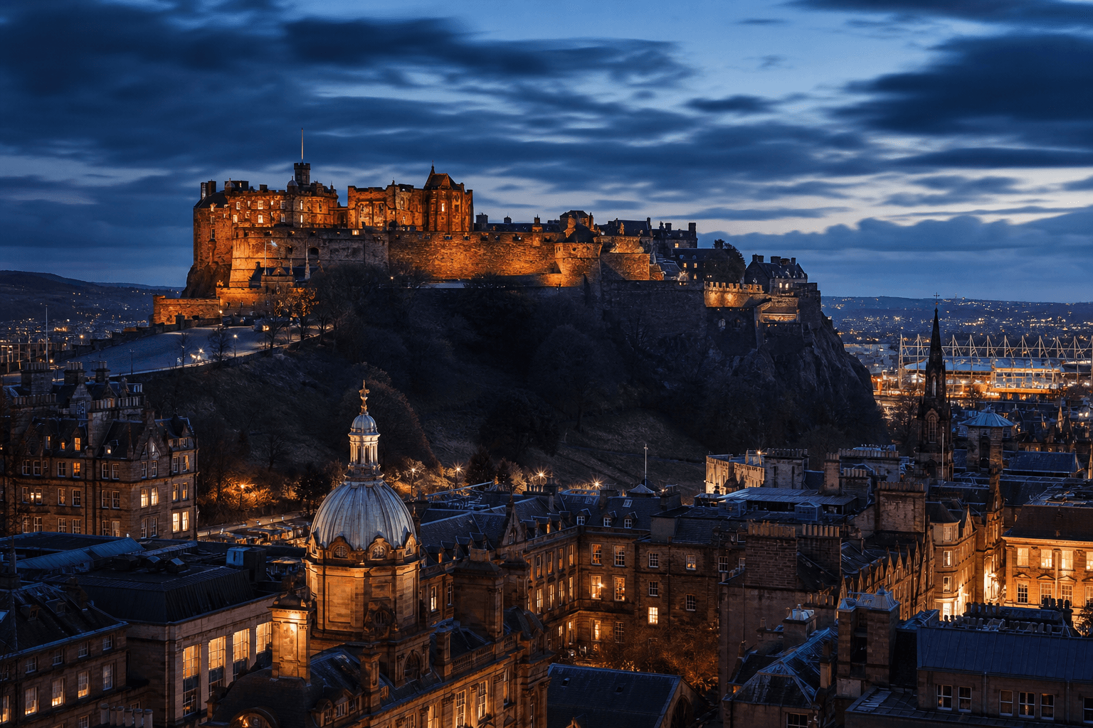 PLACEHOLDER: Edinburgh Castle und Old Town bei Dämmerung — Escort Edinburgh (Austauschbild)