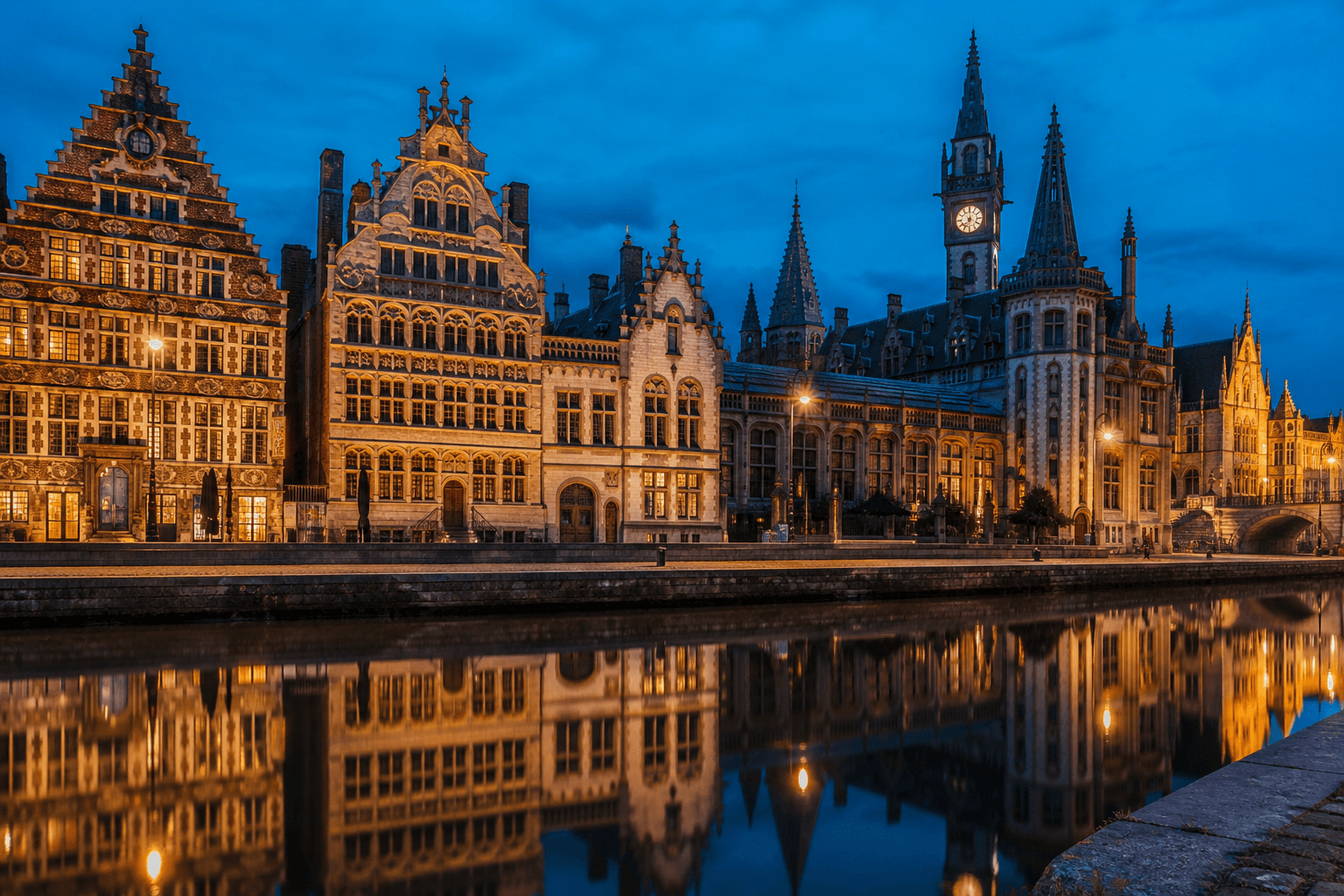 PLACEHOLDER: Graslei und Gildenhaeuser bei Abendlicht — Escort Gent (Austauschbild)