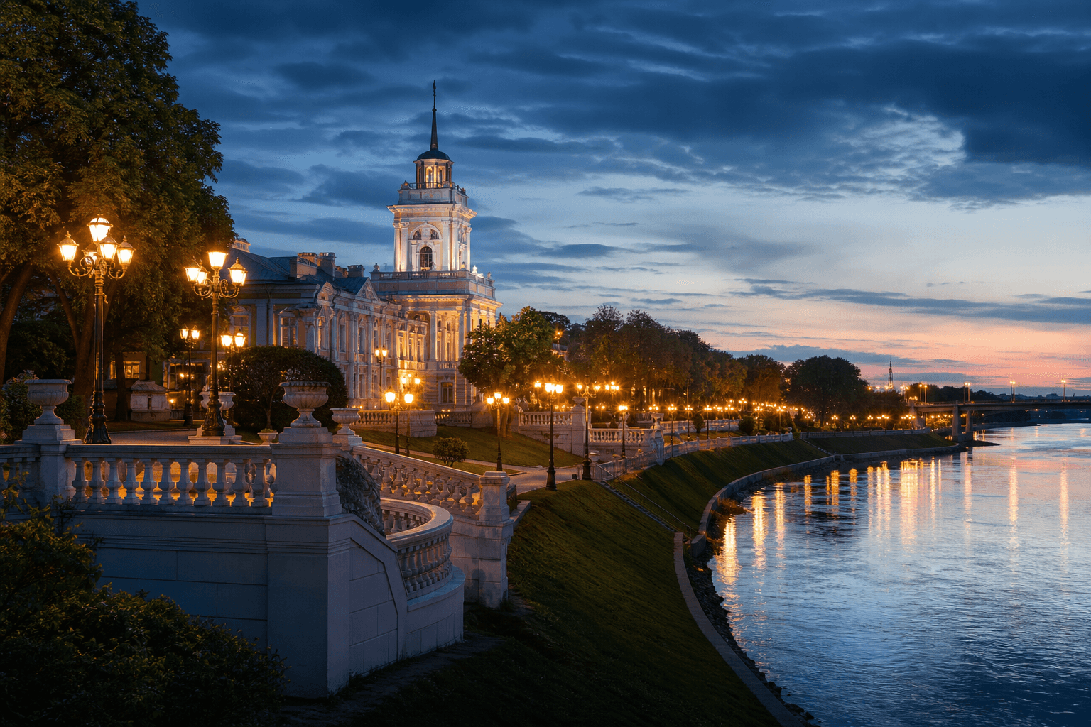 PLACEHOLDER: Schlosspark und Sosch bei Abendlicht — Escort Homel (Austauschbild)