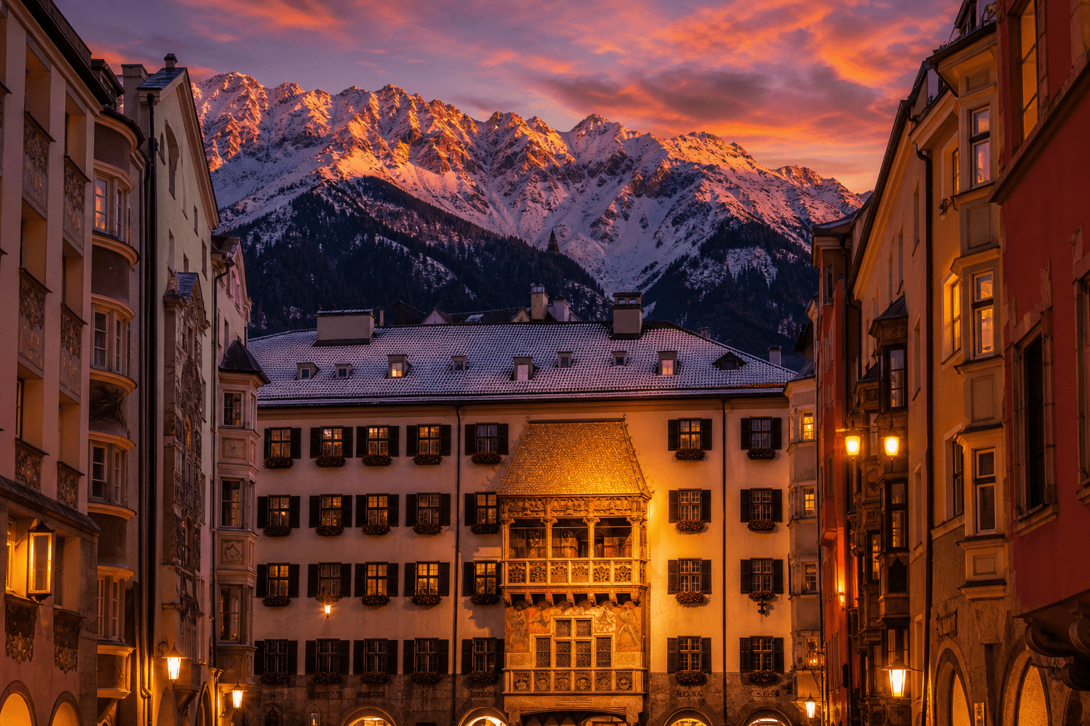 PLACEHOLDER: Goldenes Dachl und Nordkette bei Dämmerung — Escort Innsbruck (Austauschbild)