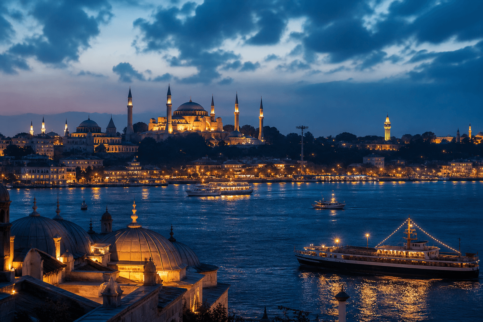 PLACEHOLDER: Bosporus und Hagia Sophia bei Abend — Escort Istanbul (Austauschbild)