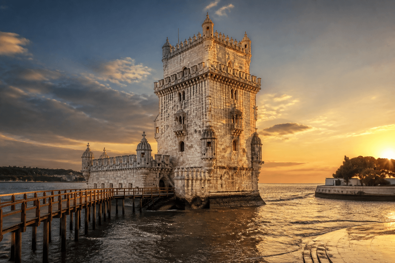 PLACEHOLDER: Tejo und Belém-Turm bei goldenem Licht — Escort Lissabon (Austauschbild)