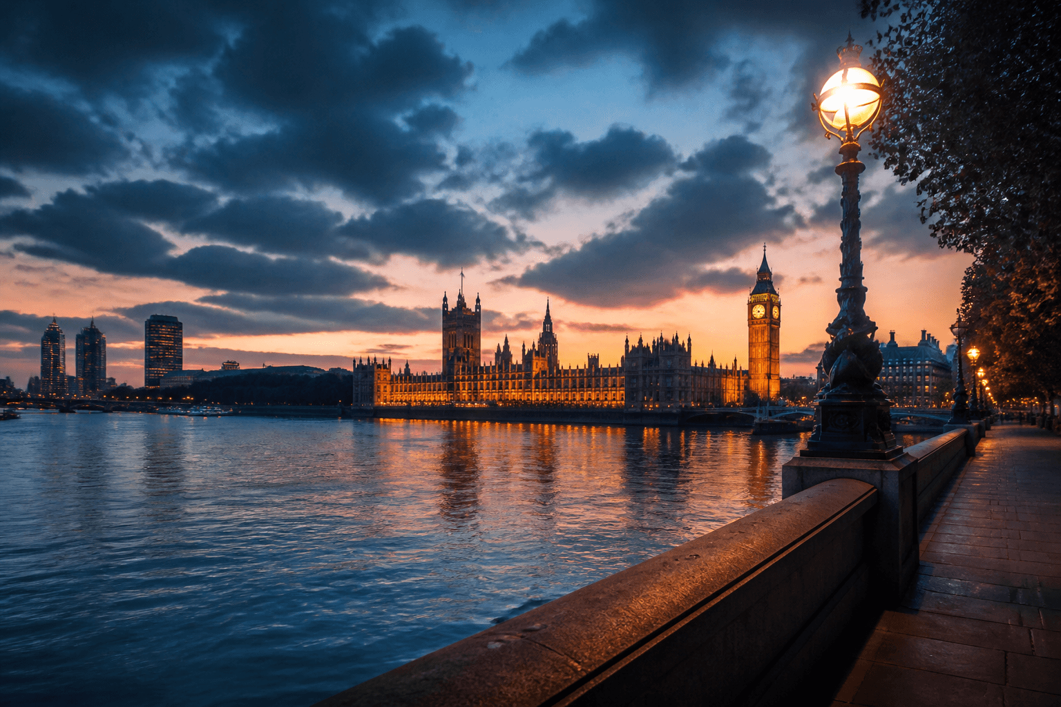 PLACEHOLDER: Themse und Houses of Parliament bei Abend — Escort London (Austauschbild)