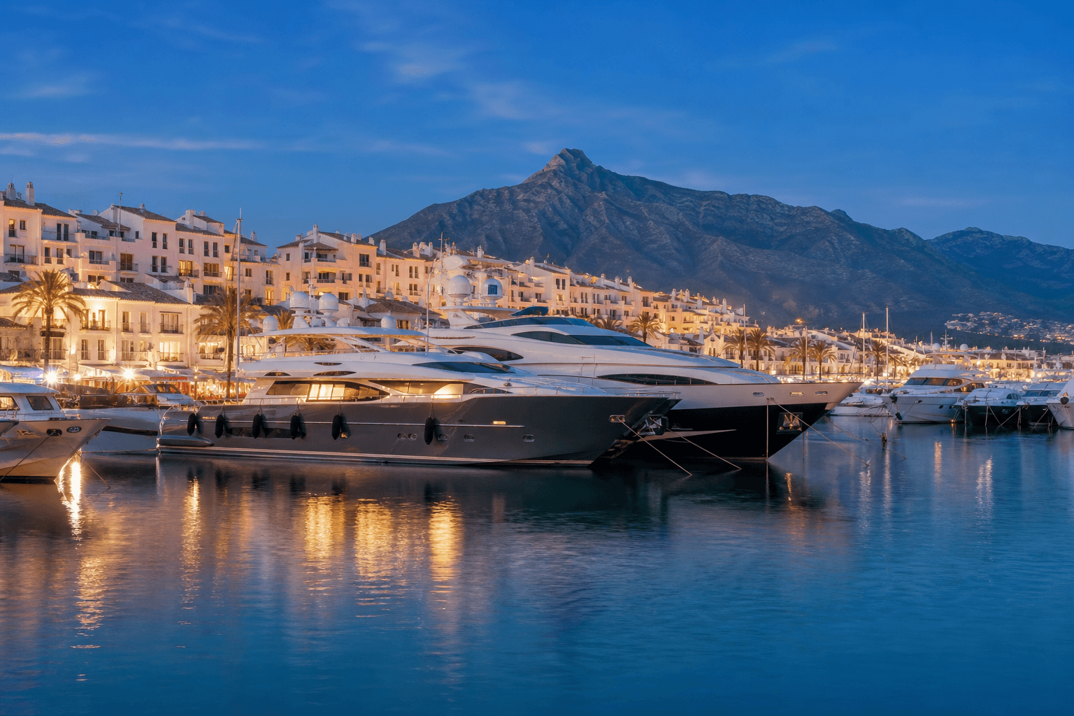 PLACEHOLDER: Puerto Banús und Marina bei Abendstimmung — Escort Marbella (Austauschbild)
