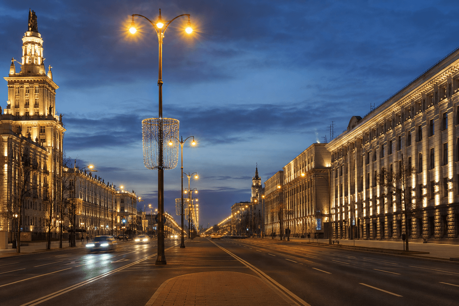 PLACEHOLDER: Unabhängigkeitspalast und abendliche Avenue — Escort Minsk (Austauschbild)