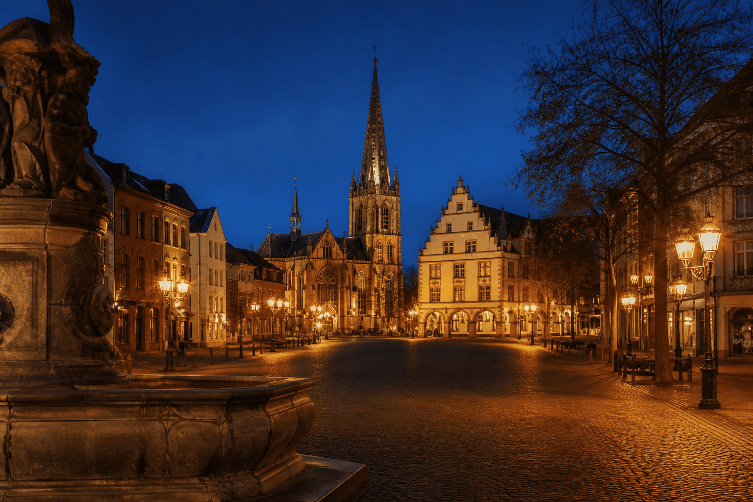PLACEHOLDER: Alter Markt und abendliche Stadtsilhouette — Escort Mönchengladbach (Austauschbild)