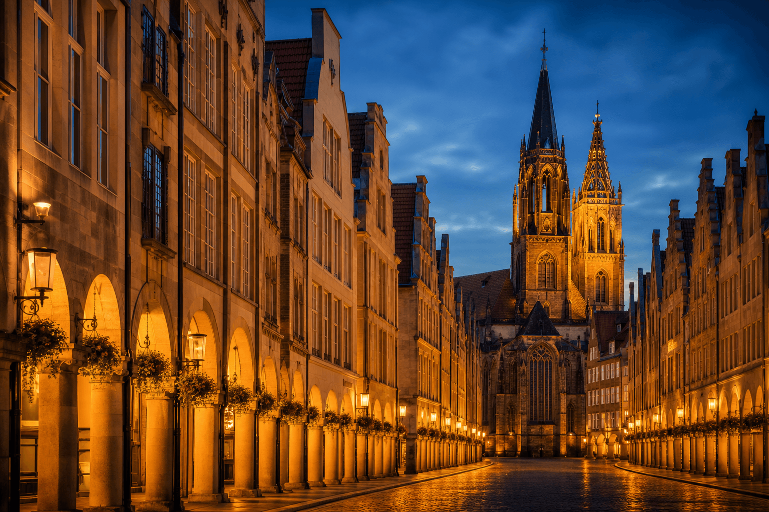 PLACEHOLDER: Prinzipalmarkt und Domplatz im Abendlicht — Escort Münster (Austauschbild)