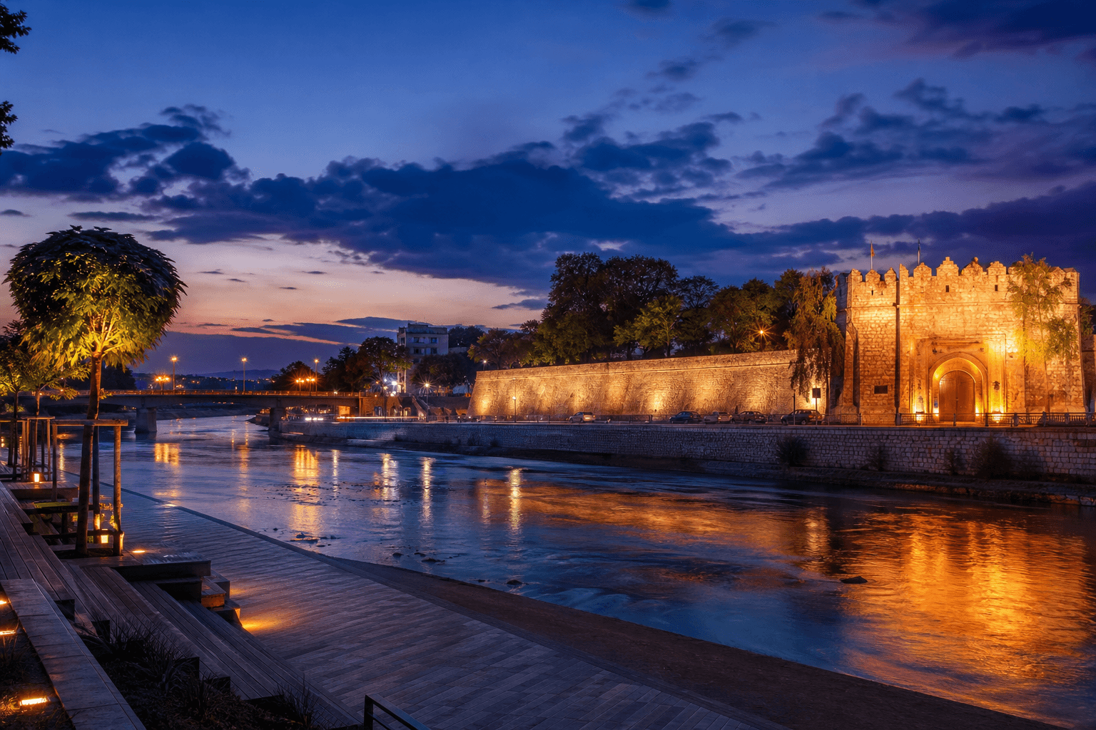 PLACEHOLDER: Nišava-Ufer und Festung bei Dämmerung — Escort Niš (Austauschbild)