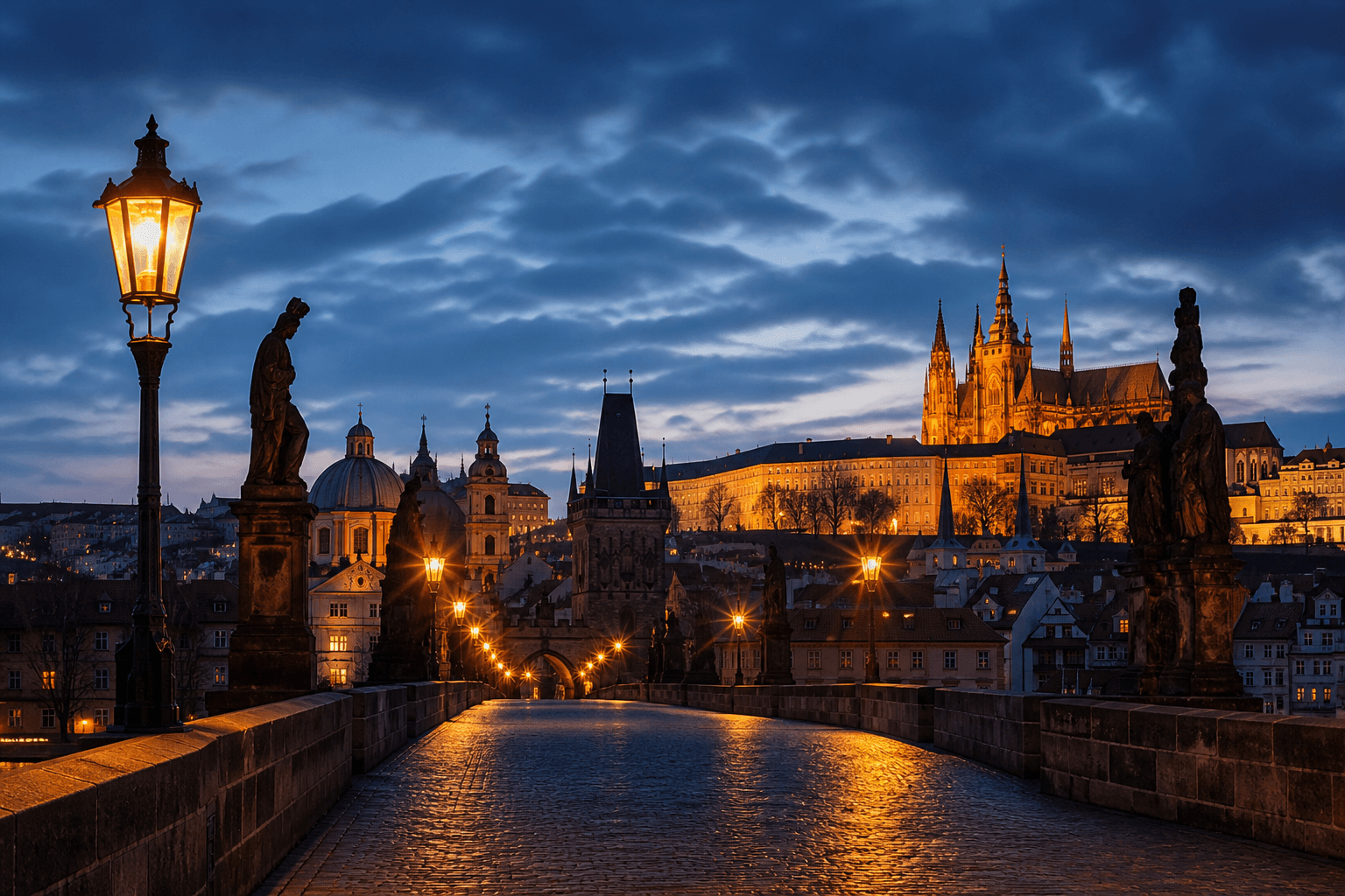 PLACEHOLDER: Karlsbrücke und Hradschin bei Abendlicht — Escort Prag (Austauschbild)