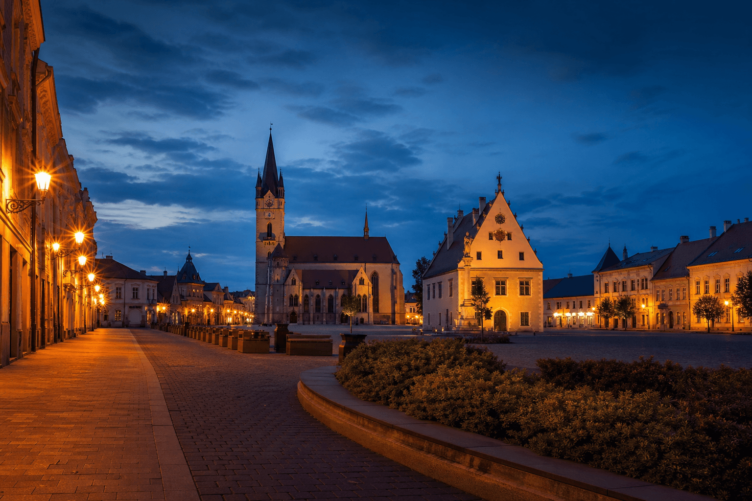 PLACEHOLDER: Hauptplatz und abendliche Altstadt — Escort Prešov (Austauschbild)