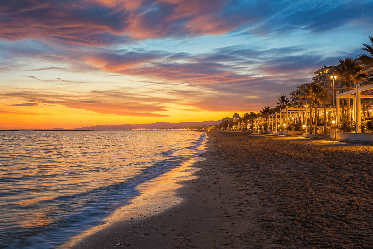 PLACEHOLDER: Adria-Promenade und Strand bei goldenem Abendlicht — Escort Rimini (Austauschbild)