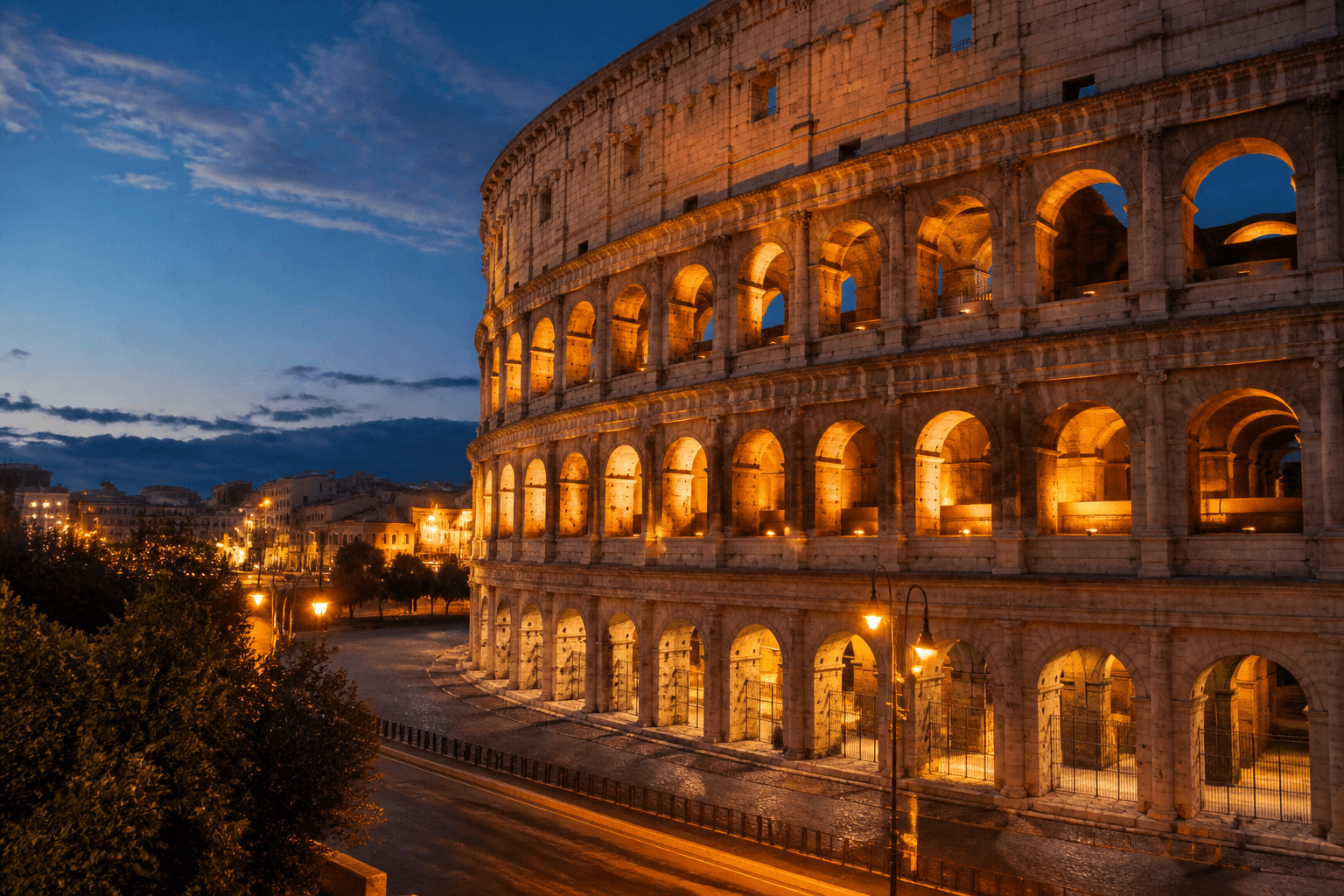 PLACEHOLDER: Kolosseum und Forum bei warmem Abendlicht — Escort Rom (Austauschbild)