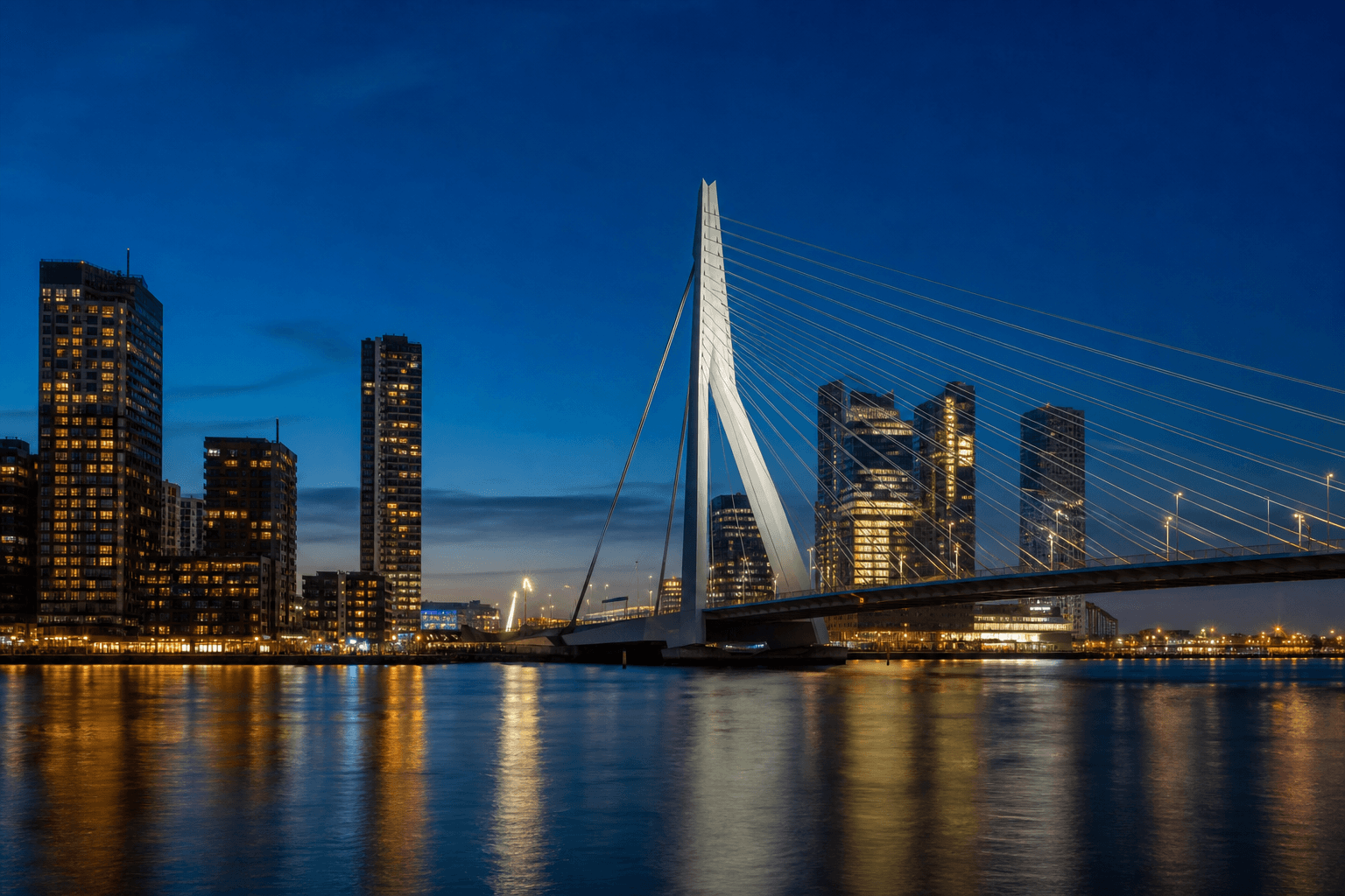PLACEHOLDER: Erasmusbrücke und moderne Hafen-Skyline — Escort Rotterdam (Austauschbild)