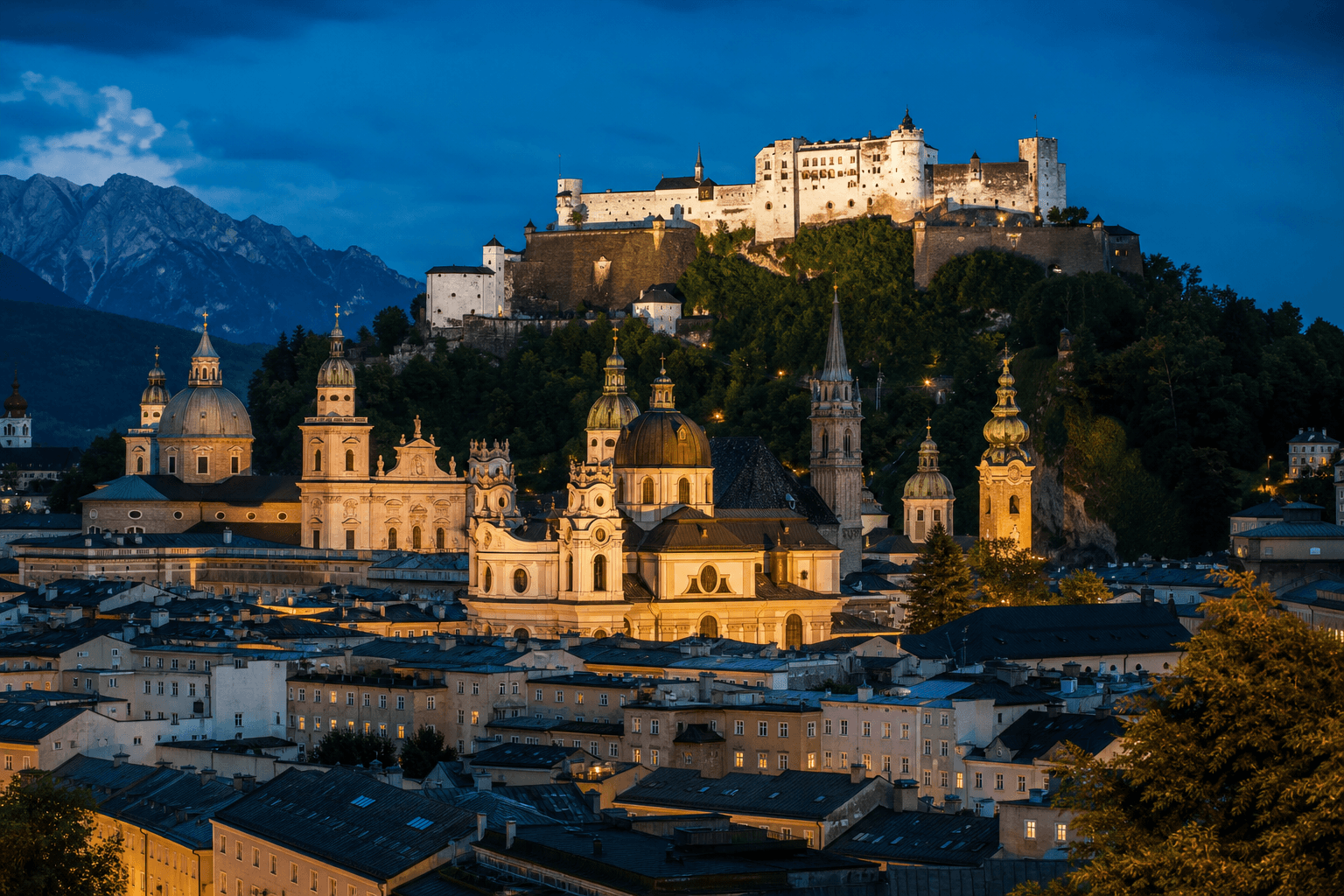 PLACEHOLDER: Festung Hohensalzburg und Altstadt bei Abendlicht — Escort Salzburg (Austauschbild)