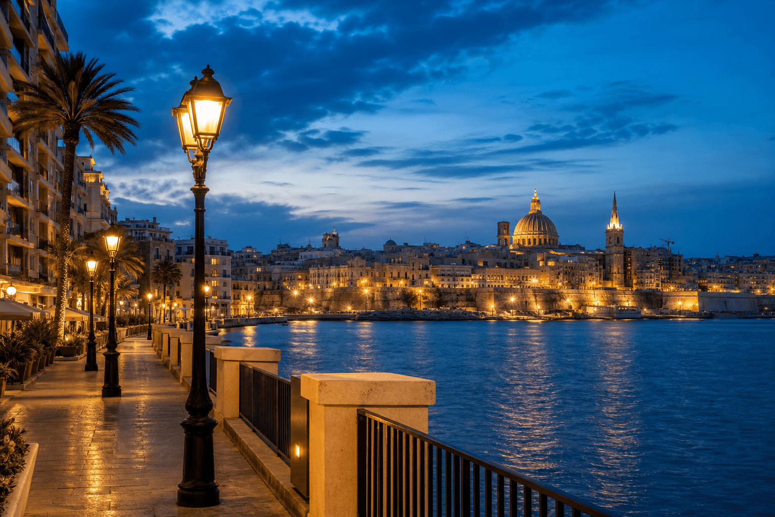 PLACEHOLDER: Promenade und Valletta-Blick bei Abend — Escort Sliema (Austauschbild)