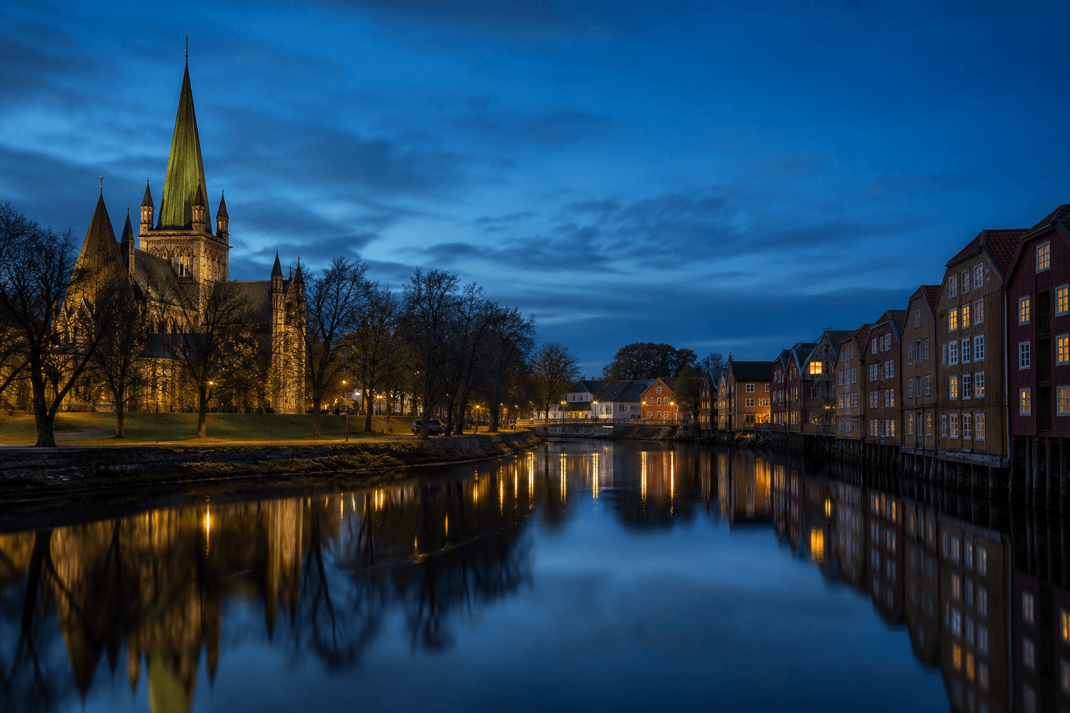 PLACEHOLDER: Nidaros-Dom und Nidelva bei Abend — Escort Trondheim (Austauschbild)