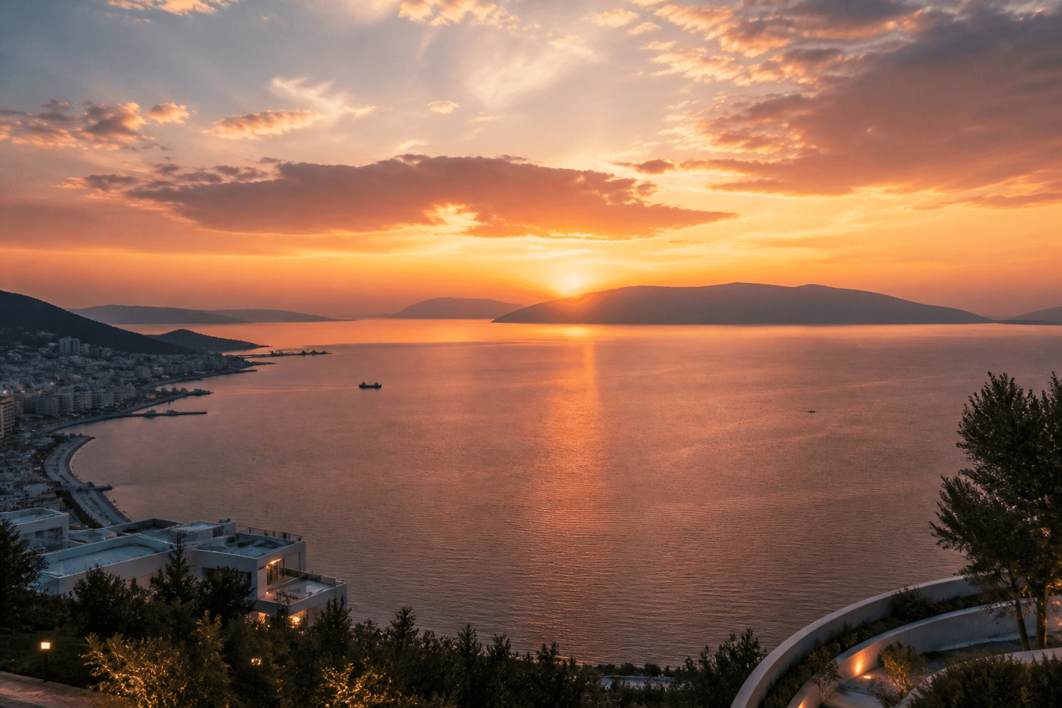 PLACEHOLDER: Bucht von Vlora bei Sonnenuntergang — Escort Vlora (Austauschbild)