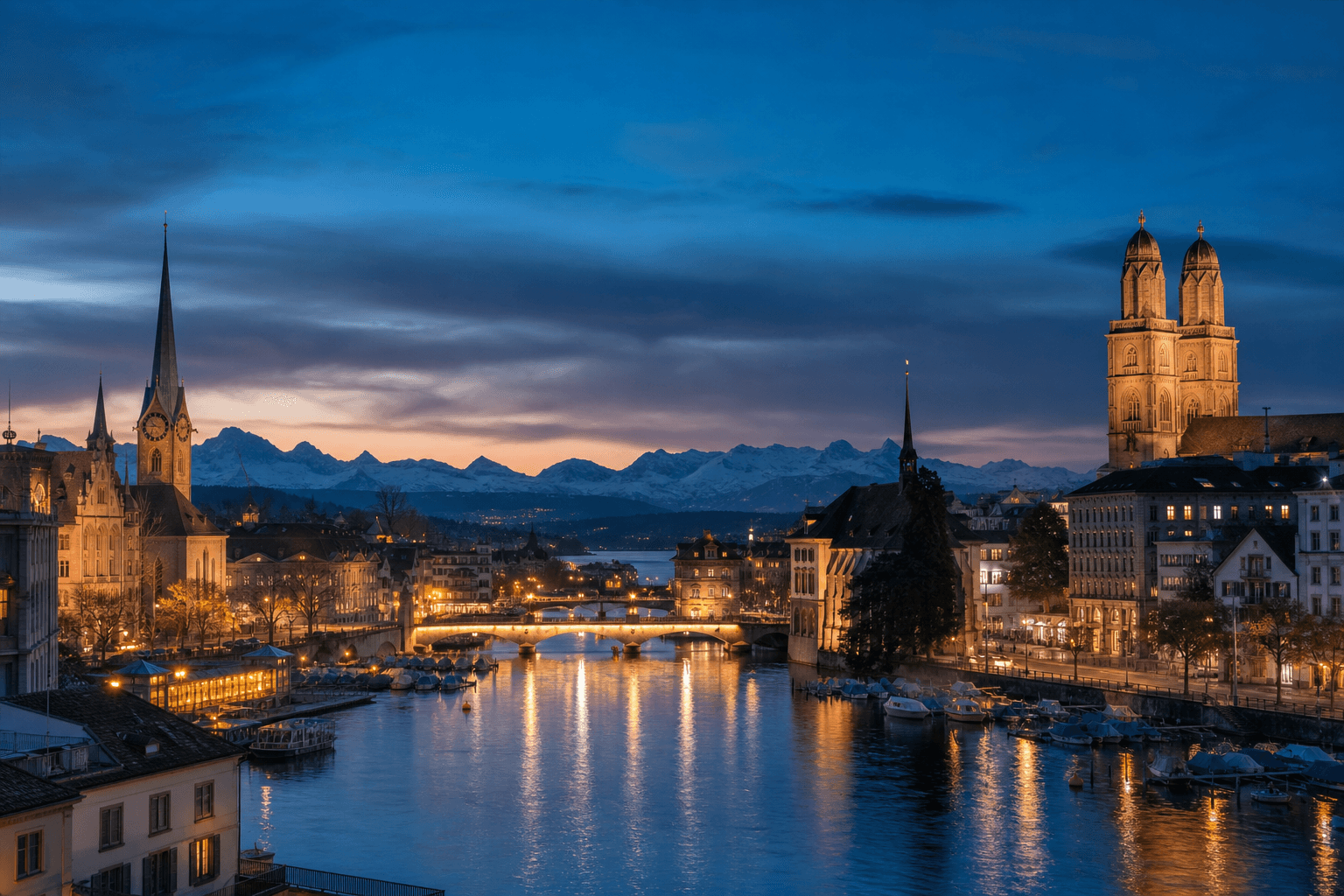 PLACEHOLDER: Zürichsee und Grossmünster bei Abendstimmung — Escort Zürich (Austauschbild)
